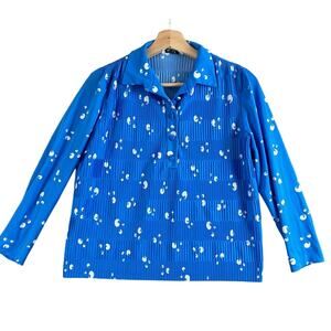 Vintage Hal Ferman Blue Pleated Popover Shirt Blouse Top Micropleat 70s Disco